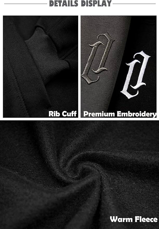 Fleece Hoodies for Men Cowl Neck Sweatshirts Hood with neck Gaiter Casual Pullover Fall Winter with Embroidery
