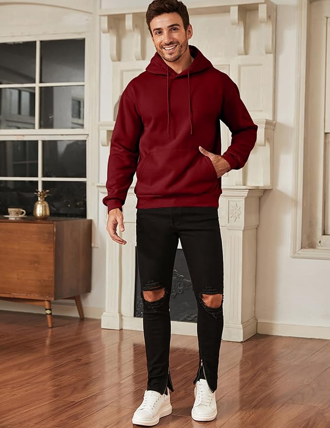 JMIERR Mens Casual Cotton Hooded Collar Drawstring Hoodies Pullover Sweatshirts Casual Long Sleeve Shirts