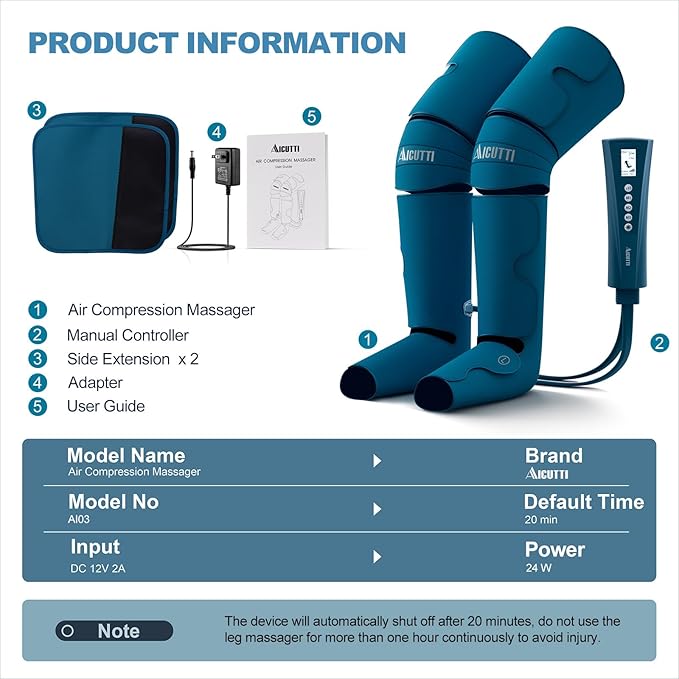 Professional Air Compression Leg Massager with Heat - Ideal Christmas, Mother's Day & Father's Day Gifts for Women, Men, Dad & Mom from Daughter or Son - Pain Relief for Foot, Calf, Knee & Thigh