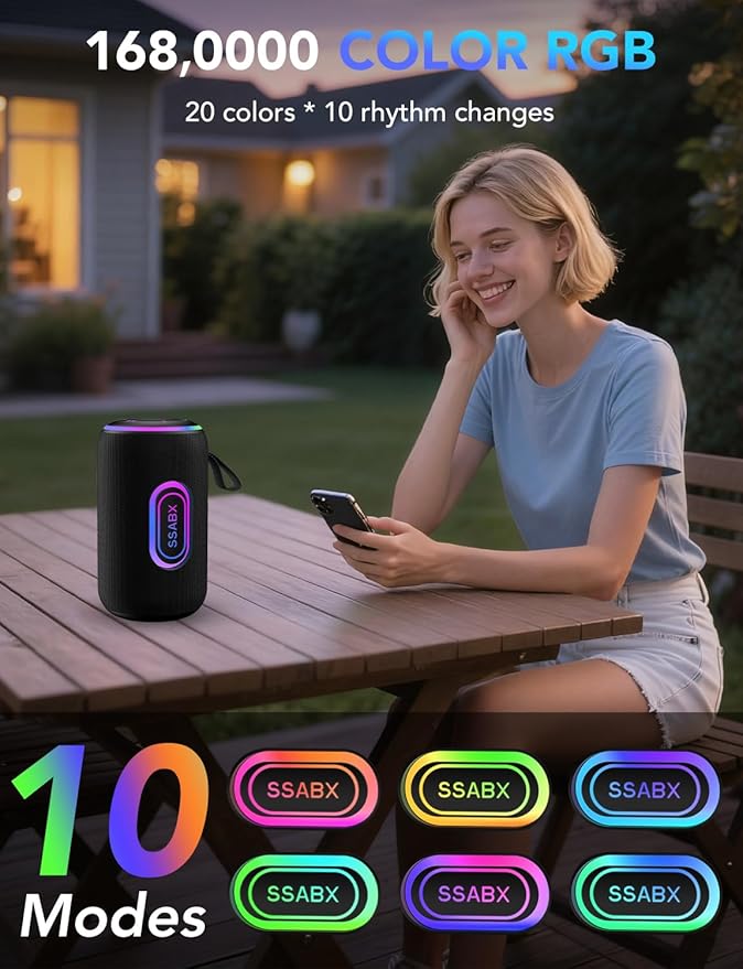 Portable Bluetooth Speaker, Bluetooth 5.4 Speaker, 30W Dual Speaker, 2.0 Channel, Deep Bass, 30H Playtime, Colorful RGB Lights, IPX7 Waterproof, TWS pairing for Outdoor/Home/Party/Travel, Gift Ideas