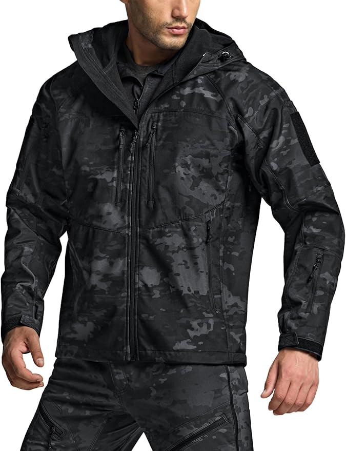 CQR Men's Tactical Softshell Jacket, Winter Warm Fleece Lined Coat, Water Resistant Outdoor Hunting Hiking Rain Windbreaker