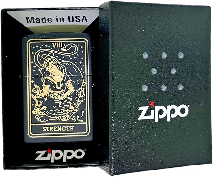 23 Custom Tarot Card - Major Arcana Card Laser Engraved Zippo Black Matt Windproof Lighter (Strength)