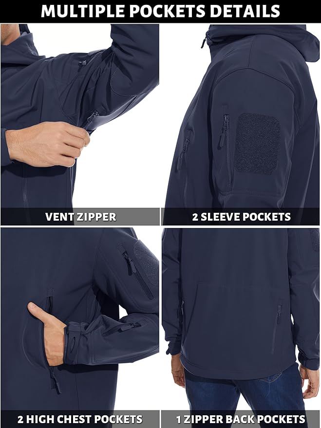 TACVASEN Men's Special Ops Military Tactical Soft Shell Winter Warm Fleece Lined Jacket Rain Hood Coat Hiking Snowboard