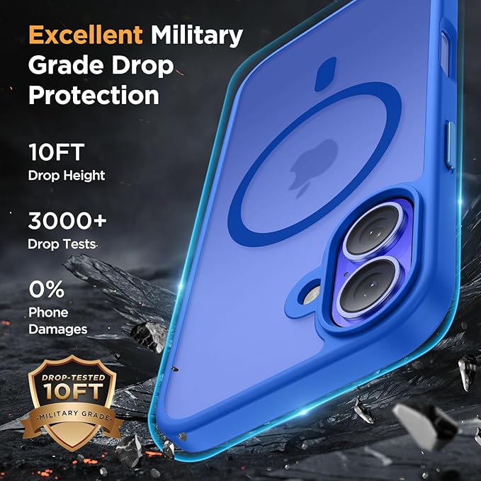 Miracase Magnetic Series for iPhone 16 Case [Compatible with MagSafe] [with 2X Screen Protectors] Military-Grade Protection, Anti-Fingerprint, Slim Phone Case for iPhone 16 6.1 inch - Blue