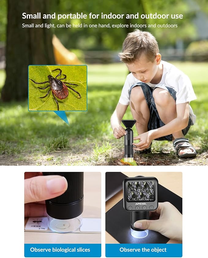 800X HD Handheld Digital Microscope for Adults, with 2" LCD Screen Pocket Microscope for Kids, USB Lab Handheld Digital Microscopes Equipment, with 32GB SD Card