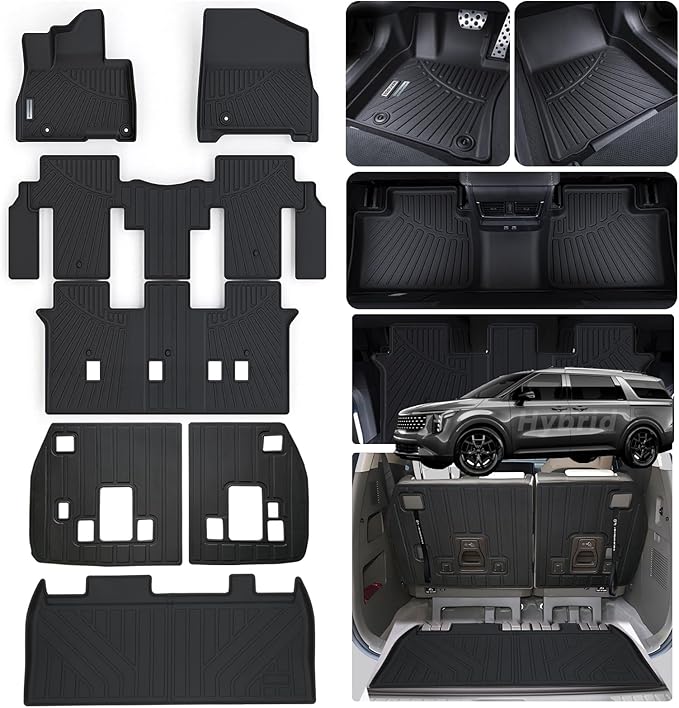 Floor Liners & Backrest Mat for 2025 2026 KIA Carnival Hybrid Version 8 Seat (Not Fit Pure Fuel),TPE All Weather Protection Car Floor Mats with Trunk Mat Covering The Backrest