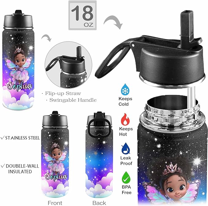 VIPOPSA Personalized Water Bottle For Kids,Personalized Kids School Water Bottles With Straw Lid Gifts For Girls Boys 18oz