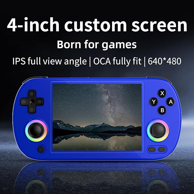 Doriteney RG40XX H Retro Handheld Game Console 4.0-inch IPS screen Linux System Game Player 64GB Card Preloaded 5000+ Games RGB Lighting 3200mAh Battery(RG40XX H-BLUE)