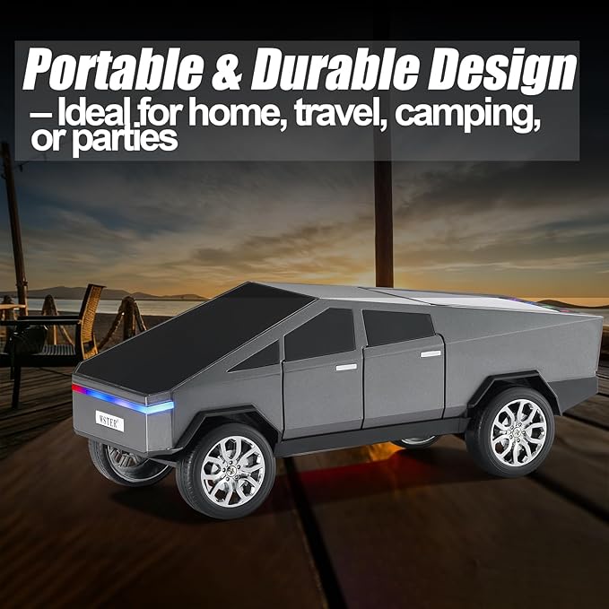Portable Car Model Bluetooth Speaker with HD Stereo Sound, TWS Dual Pairing, LED Display, Truck-Style Wireless Speaker for Home, Office, Gaming & Collectible Display (Grey)