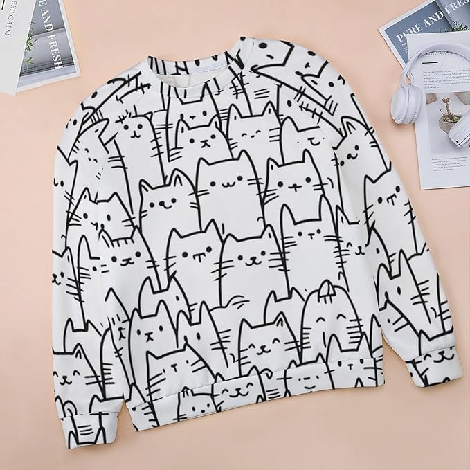 Fall Sweaters for Women 2024 Cat Print Long Sleeve Casual Crewneck Warm Fall Pullover Comfy Fashion Sweatshirts