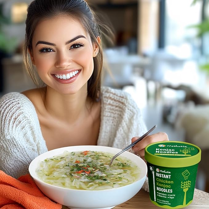 Hethstia Konjac Noodle Chicken Soup, 6-Pack Instant Shirataki Noodle Soup Cups - Low-Calorie, Sugar-Free, Low-Carb, Gluten-Free, 34.32 oz Vegan Konjac Pho Pasta Chicken Broth, Healthy Asian Noodles