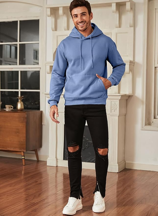 JMIERR Mens Casual Cotton Hooded Collar Drawstring Hoodies Pullover Sweatshirts Casual Long Sleeve Shirts