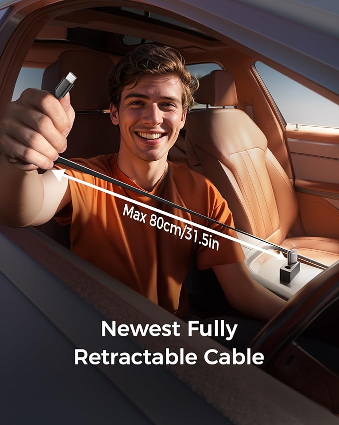 [Ultra Slim] SUPERONE iPhone 17/16/15 Retractable Car Charger USB C Fast Charging, Super Fast Type C Car Charger for iPhone 15/16/17,iPad,Samsung (USB C Cable)
