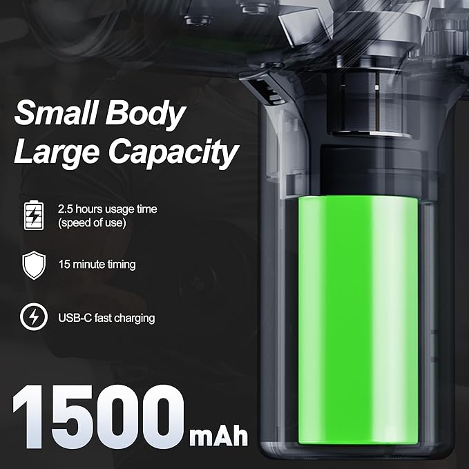 Deep Tissue Massage Gun Portable, Mini Electric Muscle Massager, Suitable for Relieving Back, Neck and Body Pain, with 4 Heads and 6 Speeds, Black