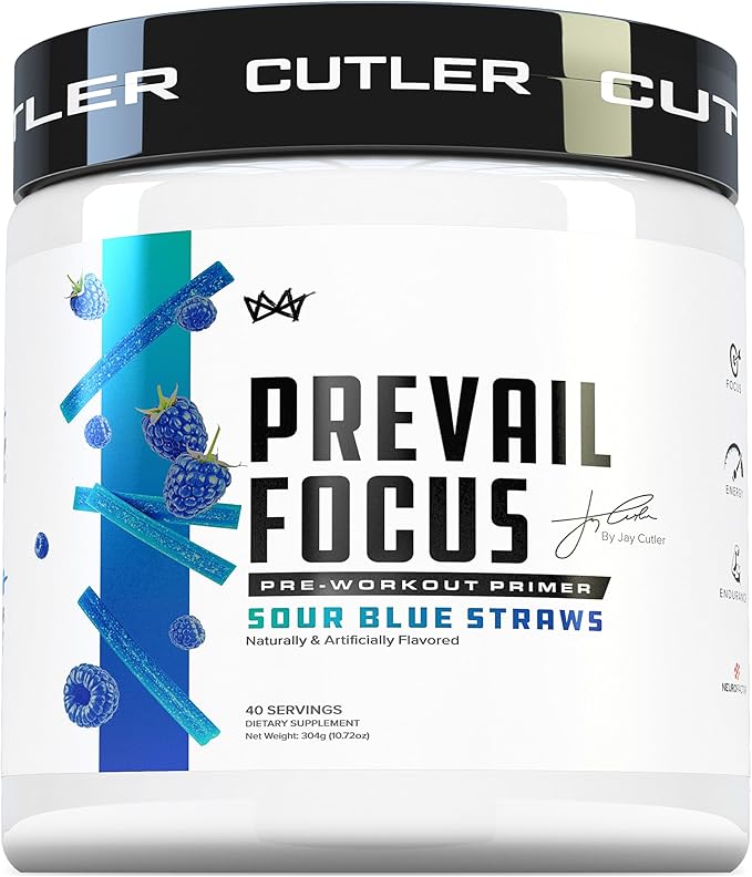 Prevail Pre Workout Powder with Nootropics: Best Pre Workout for Men and Women, Cutting Edge Energy and Focus Supplement with L Citrulline, Alpha GPC, L Tyrosine | Sour Blue Razz, 40 Scoops