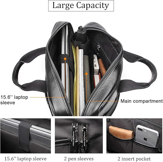 Augus Leather Laptop Briefcase for Men,Waterproof Travel Messenger Duffle Bags 15.6 Inch Laptop Bag