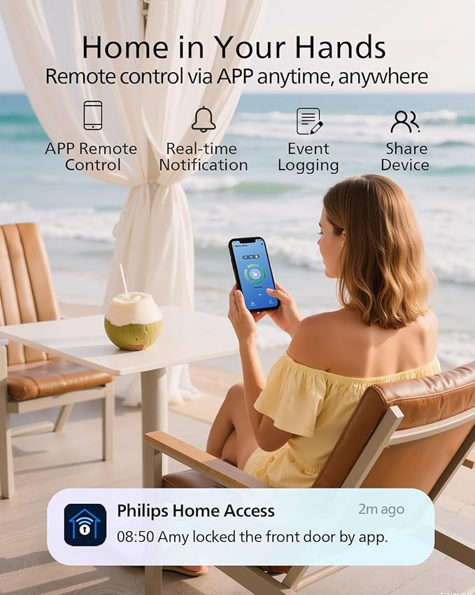 Philips WiFi Smart Lock with Handle, Fingerprint Keyless Entry Door Lock with WiFi Bridge, Smart Locks for Front Door with Handle Set, APP Remote Control, Work with Alexa&Google Assistant, Auto-Lock