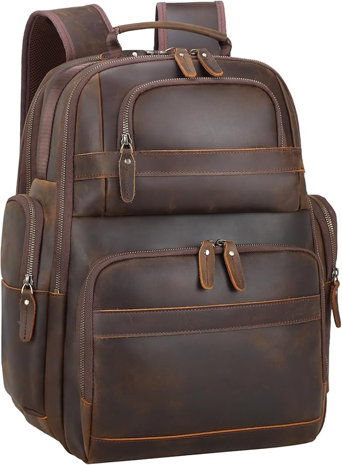 TIDING Men's Vintage Leather Backpack 15.6" Laptop Bag Large Capacity Business Travel Hiking Shoulder Daypacks