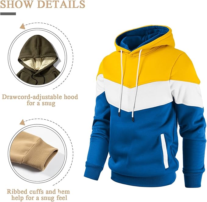 Gesean Men's Novelty Color Block Pullover Fleece Hoodie Long Sleeve Casual Sweatshirt with Pocket