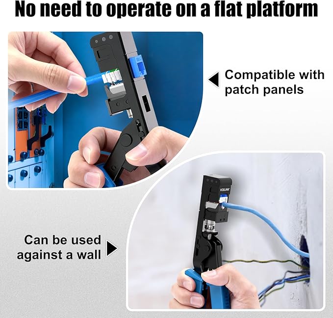 VCELINK Speed Termination Tool for VCE 90-Degree Keystone Jacks Punch Down Network Tool Kit with 20-Pack CAT6 Keystone Jacks UL-Listed Blue, 25-Pack RJ45 Connectors, 1-Pack Mini Wire Stripper