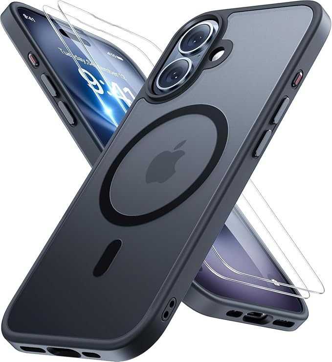Miracase Magnetic for iPhone 16 Plus Case [with 2X Screen Protectors] [Compatible with MagSafe], Slim Thin Phone Case Military-Grade Protected for iPhone 16 Plus Cover Bumper 6.7 Inch, Black