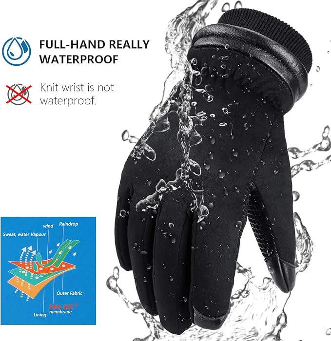 OZERO Waterproof Winter Gloves Men Women: Touchscreen Thermal Insulated Ski Snow Gloves Motorcycle in Cold Weather Warm Gifts