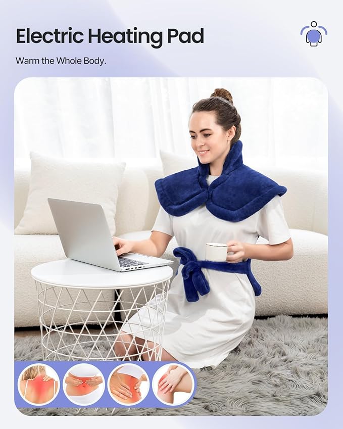 RENPHO Back Heating Pad for Back Pain Relief, Valentines Day & Birthday Gifts for Her Him Women Men Mom Dad, FSA Approved, Neck and Shoulder Heat Pad, Auto Shut Off, ETL Certified, 24"x33", Dark Blue