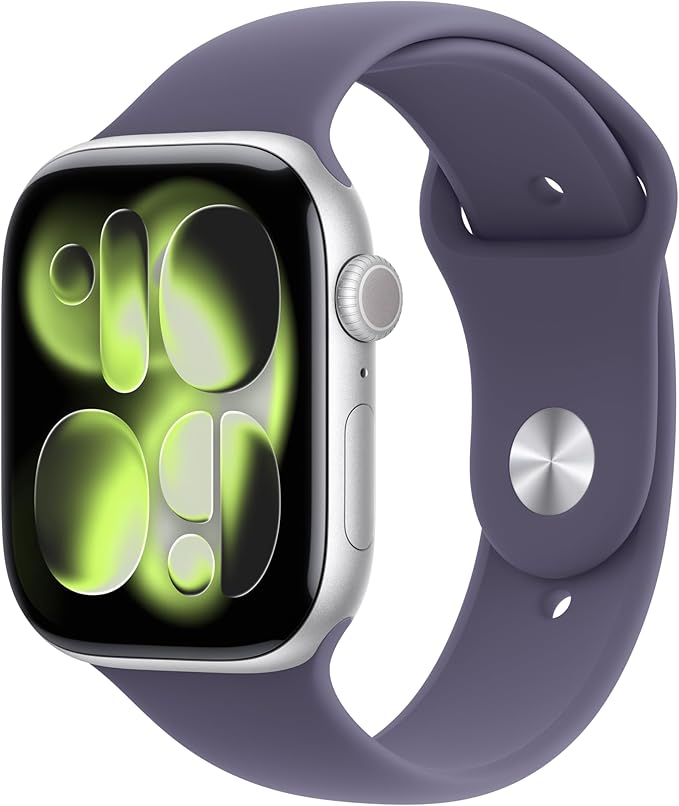 Apple Watch Series 11 [GPS 46mm] Smartwatch with Silver Aluminum Case with Purple Fog Sport Band - M/L. Sleep Score, Fitness Tracker, Health Monitoring, Always-On Display, Water Resistant