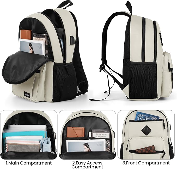 BIKROD Backpack for Girls Women, School Backpack for Teen Boys, Lightweight Casual High School Bookbag, Daily-use Travel Laptop Backpack with USB Charging Port Fits 15.6 Inch Notebook