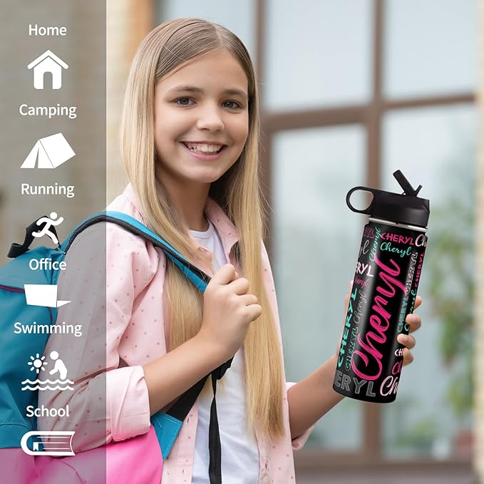 Personalized Photo Water Bottles, 18oz/32oz Custom Pictures Stainless Steel Insulated Sport Water Bottle with Straw Lid & Handle, Customized Cup Gifts for Men Women Birthday Anniversary Christmas