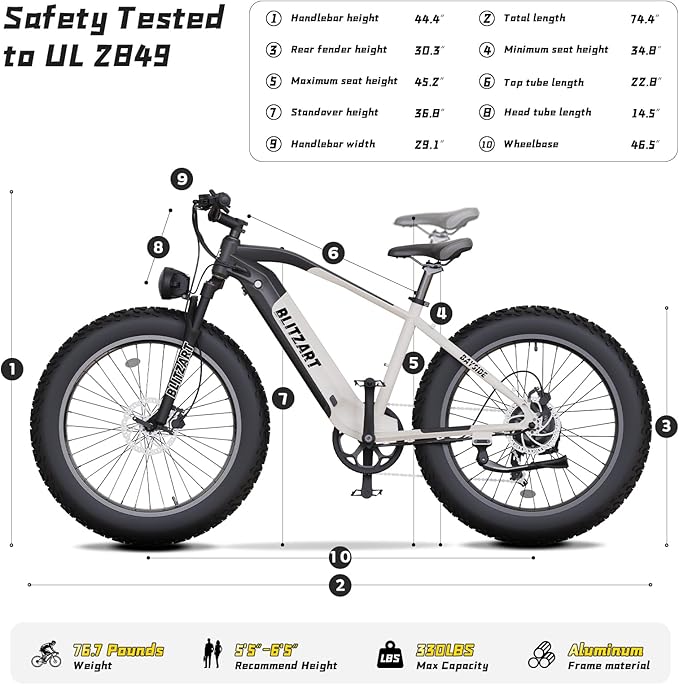 Electric Bike for Adults, 1100W Peak E-Bike, 26 x 4” Fat Tire, Aluminum Frame Mountain Bike, Hydraulic Disc Brakes Electric Bike