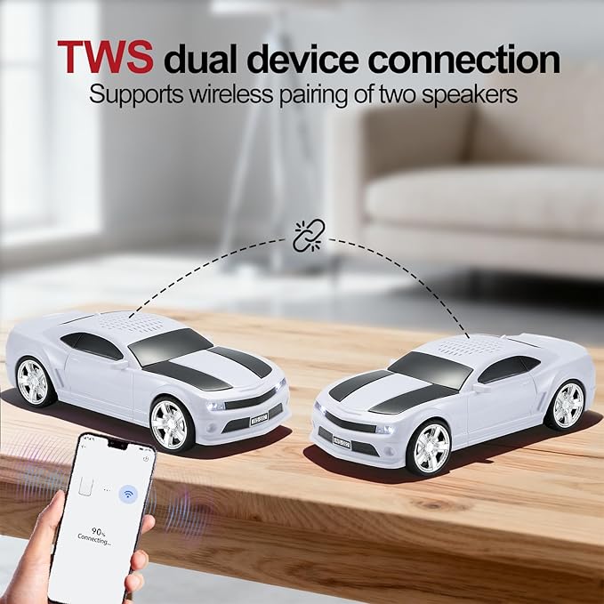 Classic Sports Car Model Bluetooth Speaker, Portable Wireless Outdoor Speaker with HD Sound, TWS Pairing, Truck Bluetooth Speaker, Parties & Home Audio (White)