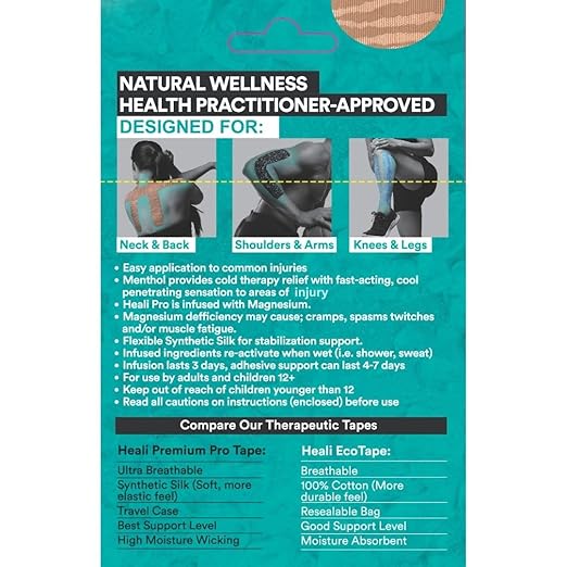 Heali Kinesiology Tape with Magnesium and Menthol, 20 Pcs Precut Strips, K Tape Roll, Knees, Physical Therapy Sports Tape for Knees, Joints & Muscles, Water Resistant, Black Zebra