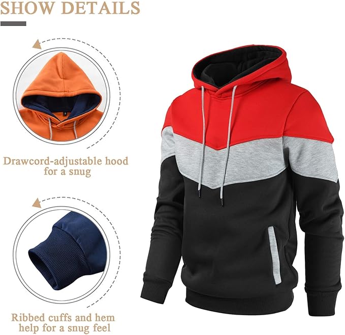 Gesean Men's Novelty Color Block Pullover Fleece Hoodie Long Sleeve Casual Sweatshirt with Pocket