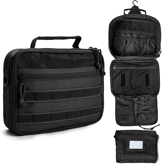 SMONT Tactical Toiletry Bag for Men, 9.5" Hanging Dopp Kit Shaving Hygiene Bag for Traveling Bathroom