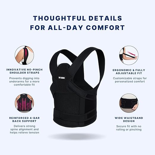 Fit Geno Back Brace Posture Corrector for Women and Men, Shoulder Straightener, Adjustable Full Back Support, Upper and Lower Back Pain Relief - Scoliosis, Hunchback, Hump, Thoracic, Spine Corrector