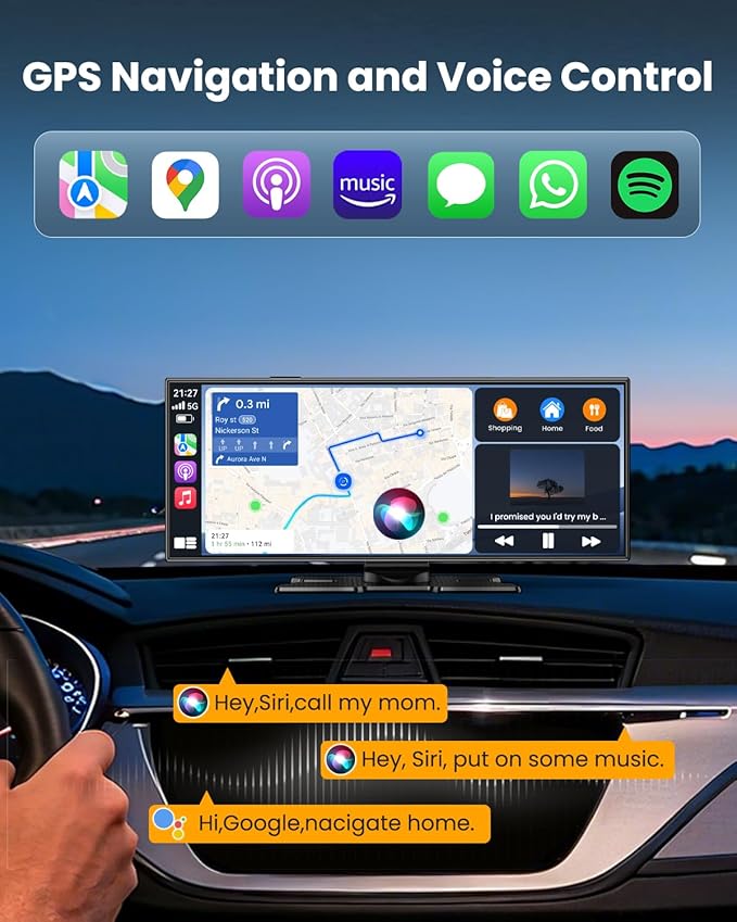 Largest 11.5"Wireless Apple CarPlay Screen for Car–Portable Carplay & Android Auto Touchscreen Car Stereo with App Control, 4K Dash Cam, Backup Camera, GPS, Mirror Link, Voice Control,for All Vehicles
