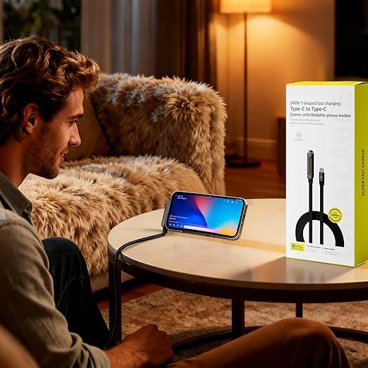 Invisible Holder Cable, Charger Type C, Tablet with Accessories Style Design, Supply for Computer Desk, Office Travel Accessory, Stylish Gift for Gamers Adults Hotel Nightstand Car Daily Use Tech