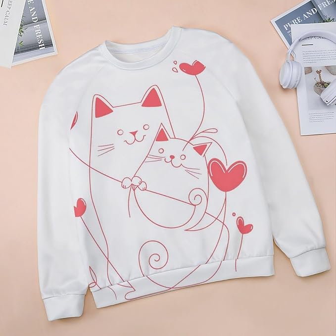 Long Sleeve Shirt Women Fall Cat Print Funny Hide Belly Vacation Plus Size Ladies Hippie Dressy Sweaters