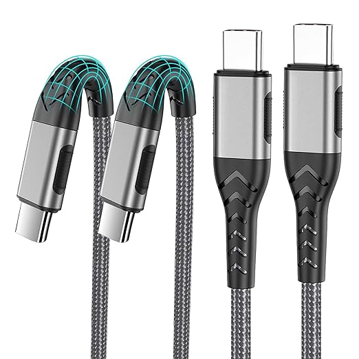 Durcord 2Pack 10ft USB C Charger Cable - 100W Fast Charging for Android/Phone/Pad, Type C to Type C Compatible with iPhone 17/16/15 Pro Plus Max Silver