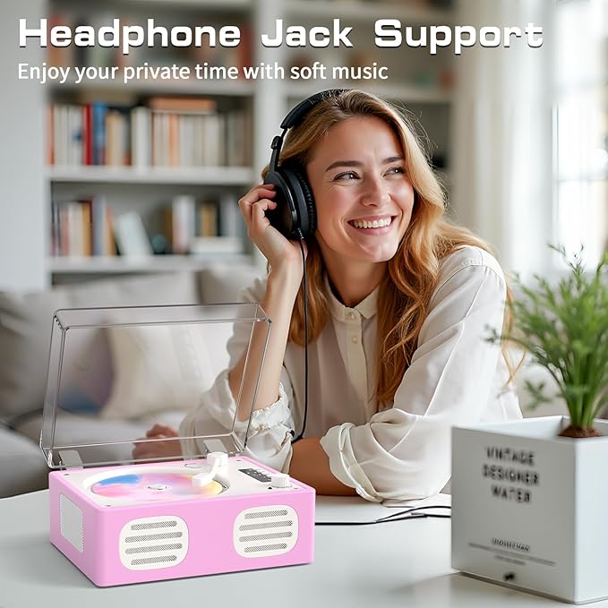 CD Player Portable Bluetooth Input/Output, Retro CD Player with Hi-Fi Speakers, Rechargeable Cute CD Players for Home with LED Display, USB Playback, AUX-in, Headphone Jack, Purple-Pink