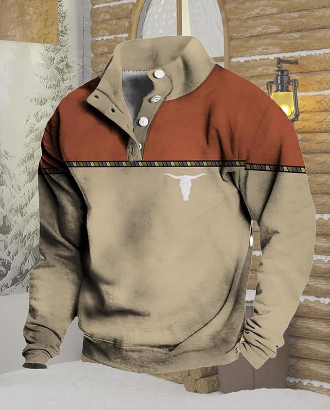 Western Sweatshirts for Men Aztec Retro Pullover Quarter Zip Sweatshirt Mens Stitching Color Fleece Sweatshirt