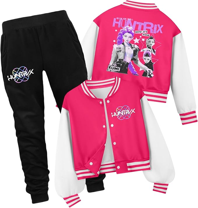 HUEAHDOU Demon Movie Hunters Unisex Kids Cute Cartoon Hoodie Set Kids Casual Long Sleeve Pullover Sweatshirt and Pants Set