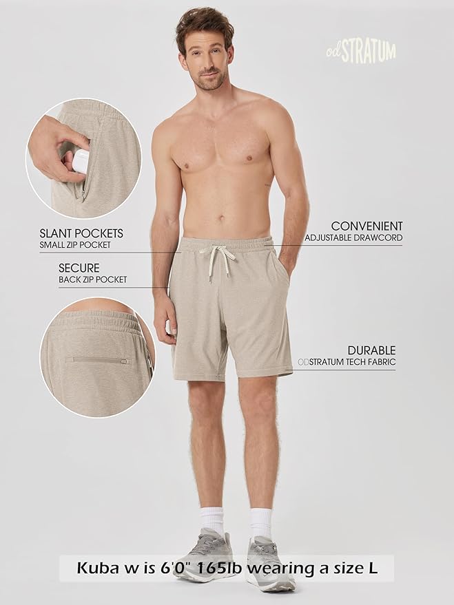 ODODOS Men's Performance Shorts 7" – Ultra Soft odSTRATUM Tech Everyday Shorts with Adjustable Waist and Secure Pockets