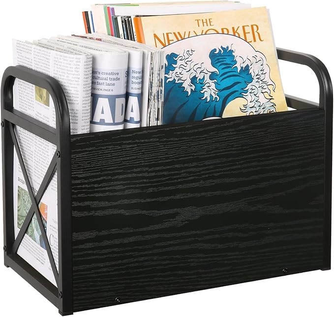 YINMIT Magazine Holder, Magazine Rack Floor, Magazine Storage Basket, Folder Organizer Bin for Books, Newspapers, Tablets (Black)
