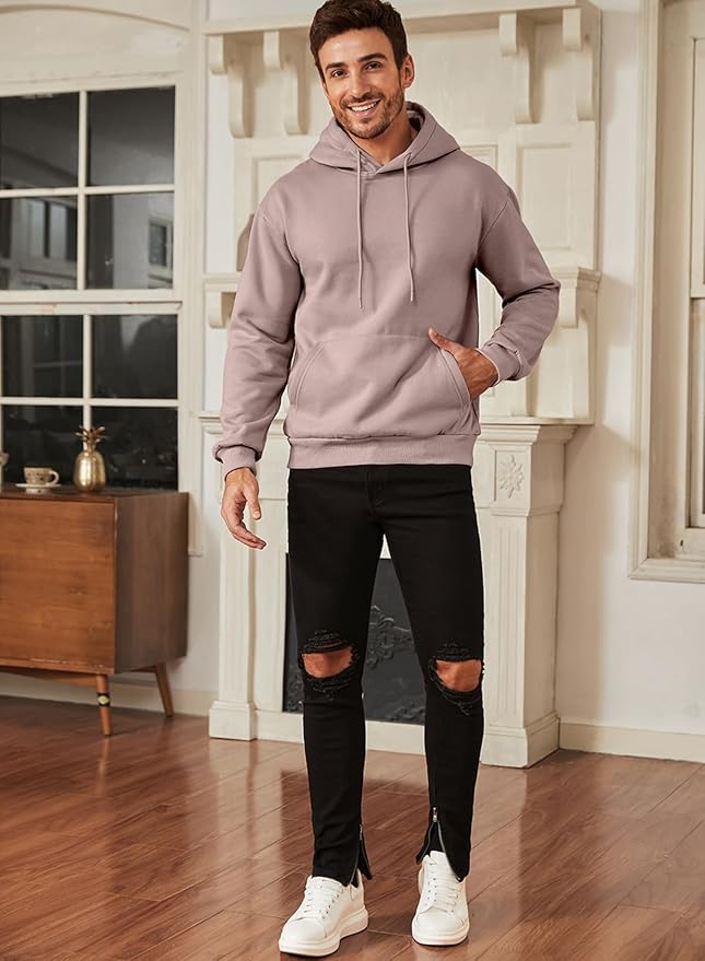 JMIERR Mens Casual Cotton Hooded Collar Drawstring Hoodies Pullover Sweatshirts Casual Long Sleeve Shirts