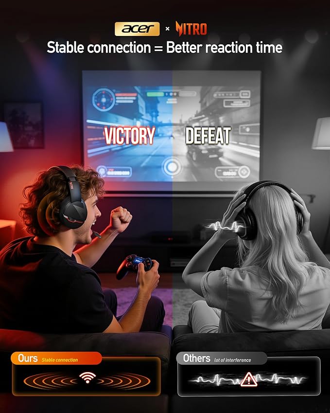 acer Wireless Gaming Headset, PS5 Headset with 2.4GHz for Ps5, Ps4, PC, Switch, Bluetooth 5.3 + 100Hrs Gaming Headphones with Noise Canceling Mic for Laptop, Mobile, Mac, 50mm Drivers (Black)