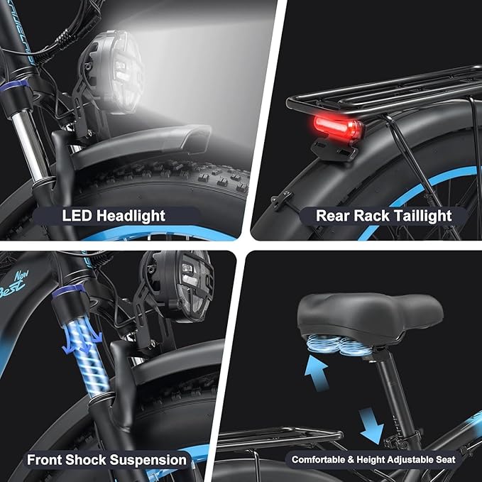 Electric Bike for Adults，AWD Ebike Dual Motor 4000W Peak, 26'' Fat Tire Ebikes with 48V 23AH Battery Hydraulic Disc Brake Electric Bicycle, 21 Speed Mountain Bikes.
