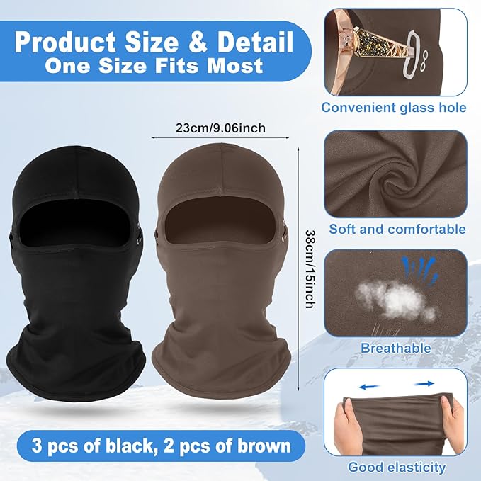 Suhine 5 Pcs Winter Balaclava Ski Mask Windproof Thermal Full Face Mask Cold Weather Balaclava with Reflective Stripe
