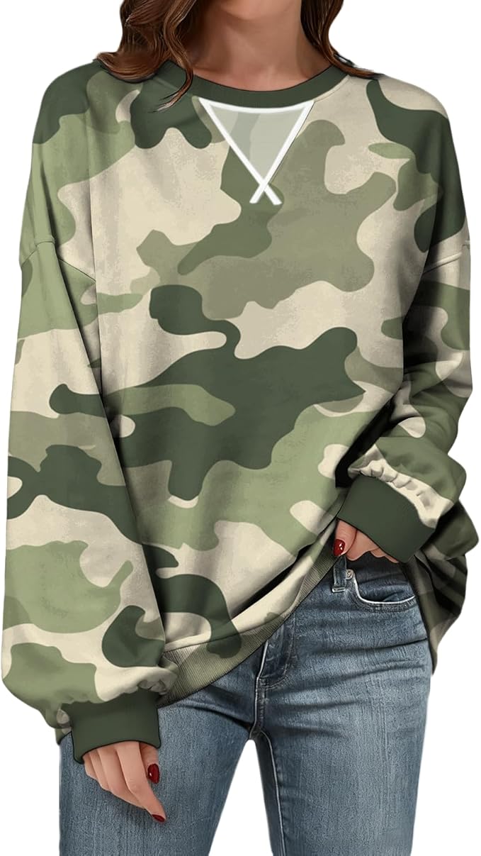 Womens Sweatshirts Fahsion Floral Print Long Sleeve Comfy Fall Tops Oversized Casual Crewneck Pullover Shirts